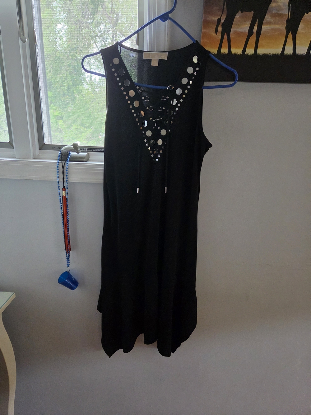 Michael Kors Black Sleeveless Lace-Up Midi Dress with Silver Eyelets